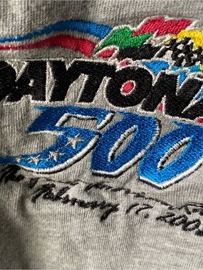 NASCAR Daytona 500 Embroidered Logo T-shirt 2002- Grey and Blue